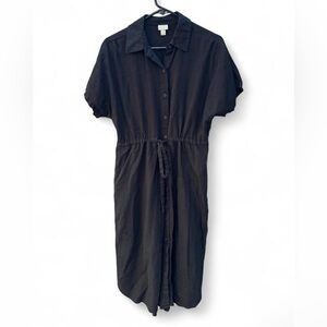 A New Day Black Button-Front Shirt Dress Drawstring Waist Size S
